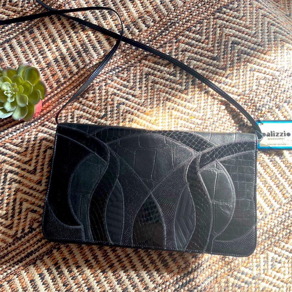 Vintage 70s / Deadstock Black Leather Patchwork Purse